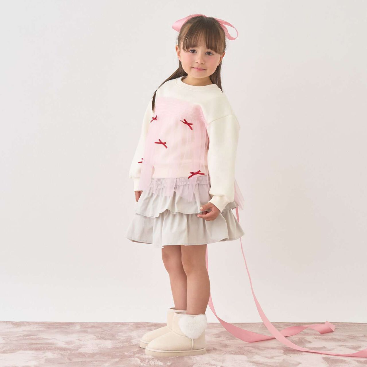 [Lycee Mine Ballet Series] Wool Lined Sweatshirt with Tulle and Ribbon,Ivory, large image number 12