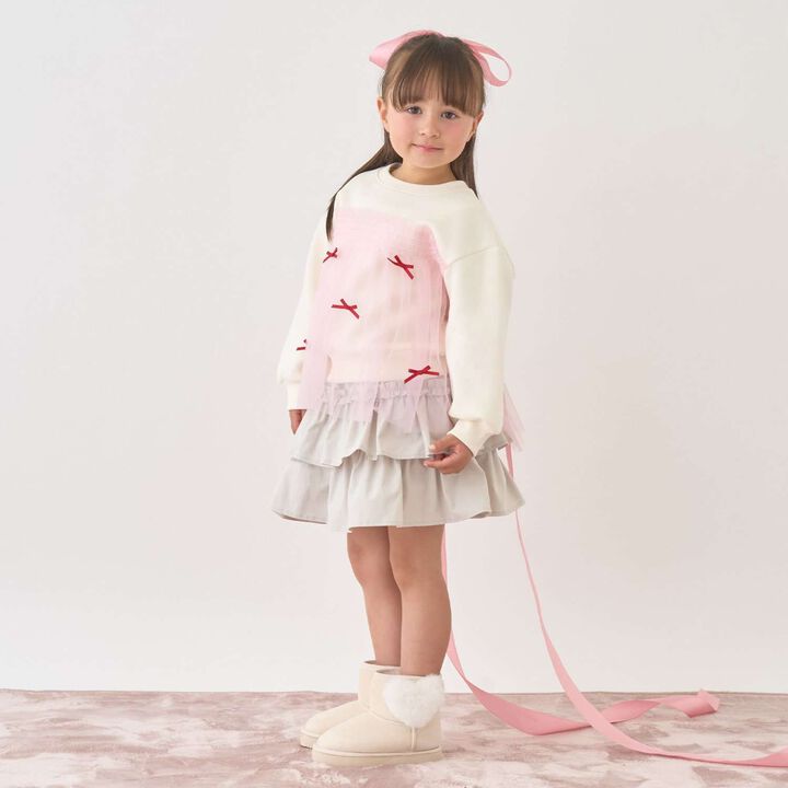 [Lycee Mine Ballet Series] Wool Lined Sweatshirt with Tulle and Ribbon,Ivory, medium image number 12