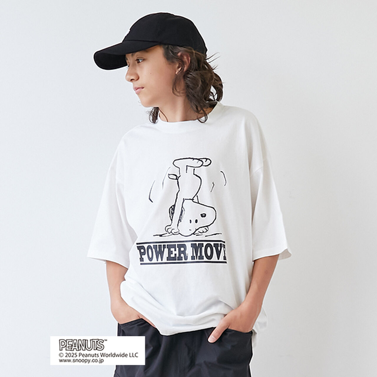 [GLSW.] [PEANUTS] Snoopy Power Move Front Print T-Shirt,White, large image number 0