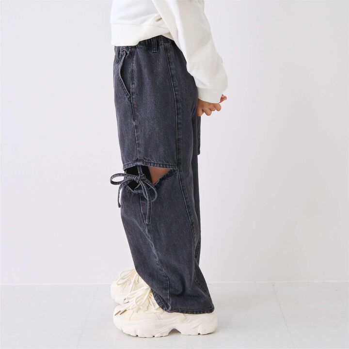 Denim Slit Wide Pants,Blue, medium image number 1