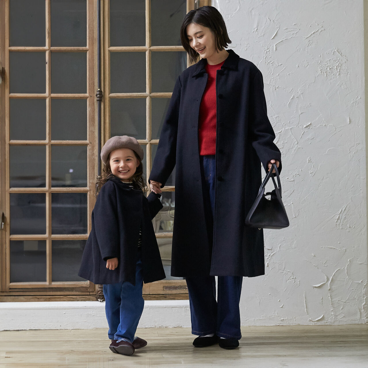 [Link/Washable] Double-Breasted Coat,Navy, large image number 5