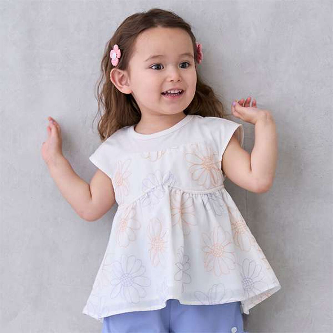 [Link] Flower Embroidery Docking T-Shirt (Kids Size),Ivory, large image number 0