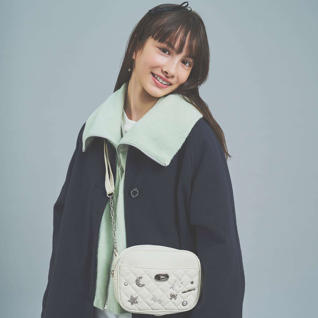 Quilted Motif Mini Shoulder Bag,Off white, large image number 0