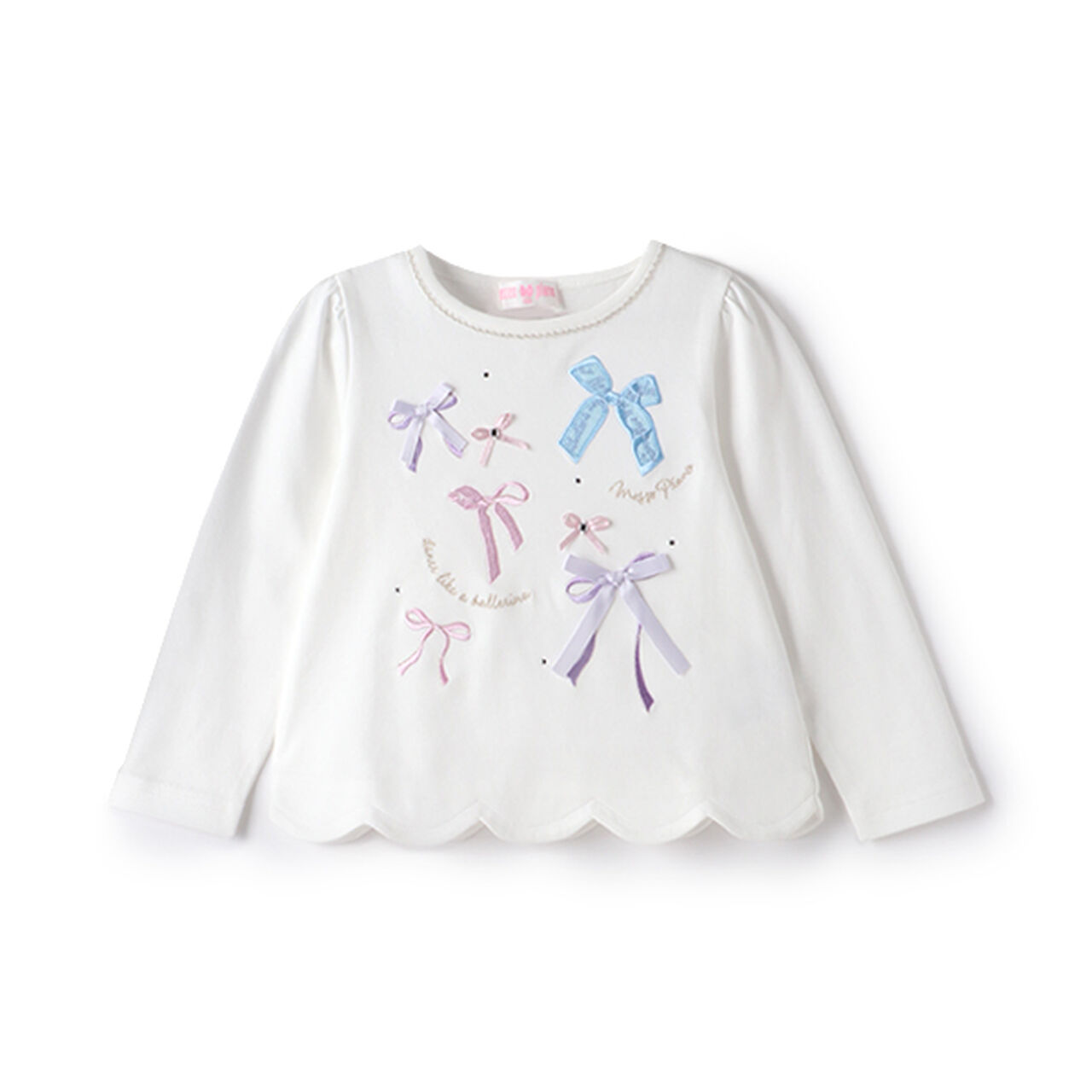 Ribbon Full Scalloped Hem Long-Sleeve T-Shirt,Sax blue, large image number 2