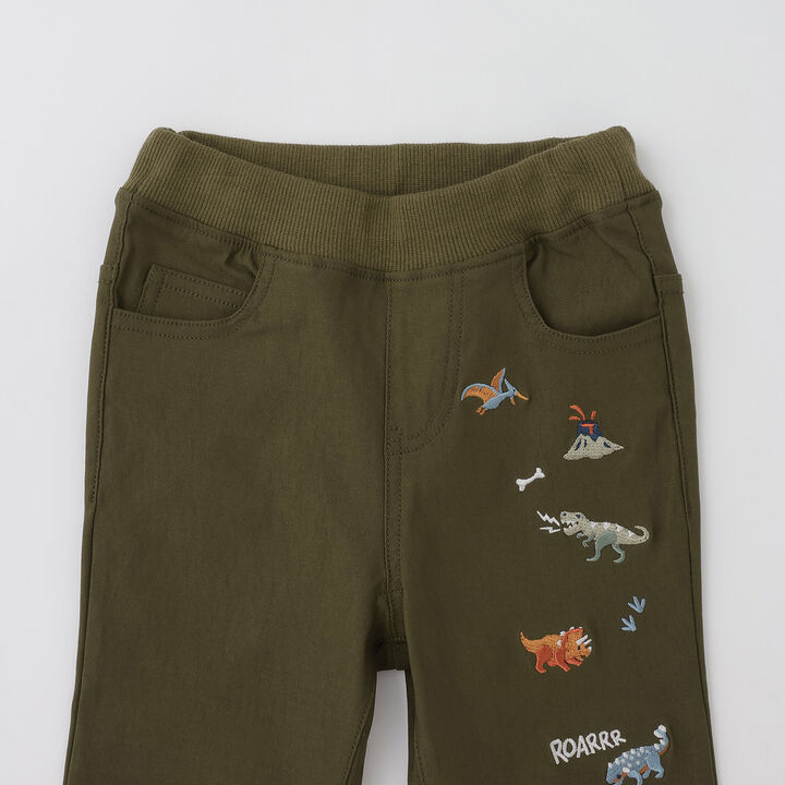 [Popular Item Restocked] [Not Available at Physical Stores] Dinosaur Embroidered Long-Length Straight Pants,Khaki, medium image number 2