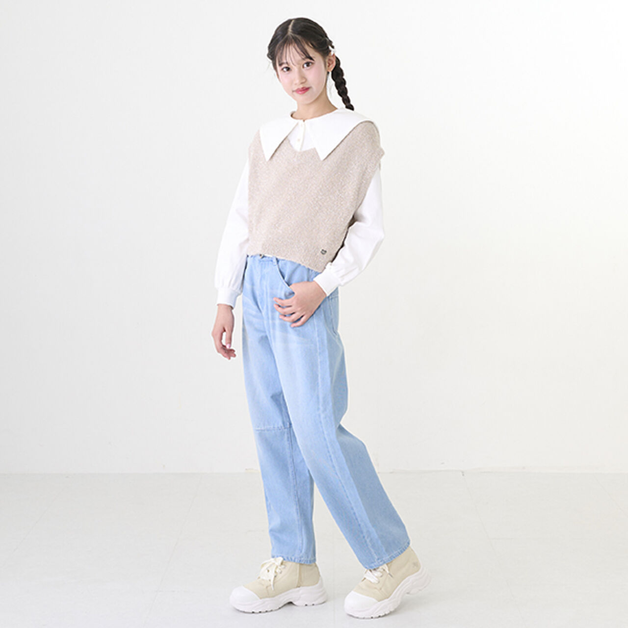 Shaggy Vest & Sailor Long-Sleeve T-Shirt Set,Sax blue, large image number 13