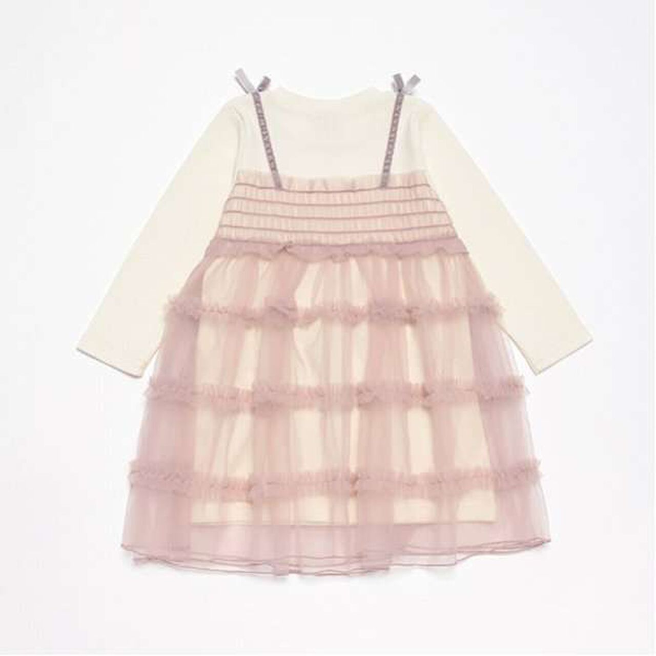 Tulle Docking One-Piece Dress,Light pink, large image number 2