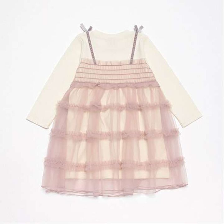 Tulle Docking One-Piece Dress,Light pink, medium image number 2