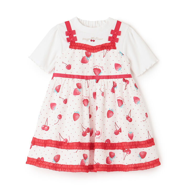 Strawberry Cherry Polka Dot Docking Dress & Bloomers Set,Off white, medium image number 0