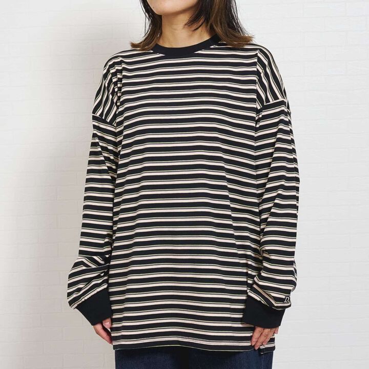 [Matching with Dad Outfit] Assorted Stripe Wide Long Sleeve T-Shirt,Black, medium image number 0
