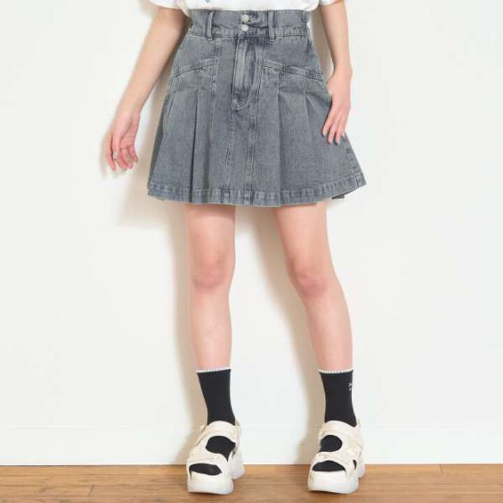 Denim Pleated Skirt-Pants for Beautiful Legs,Light blue, medium image number 1