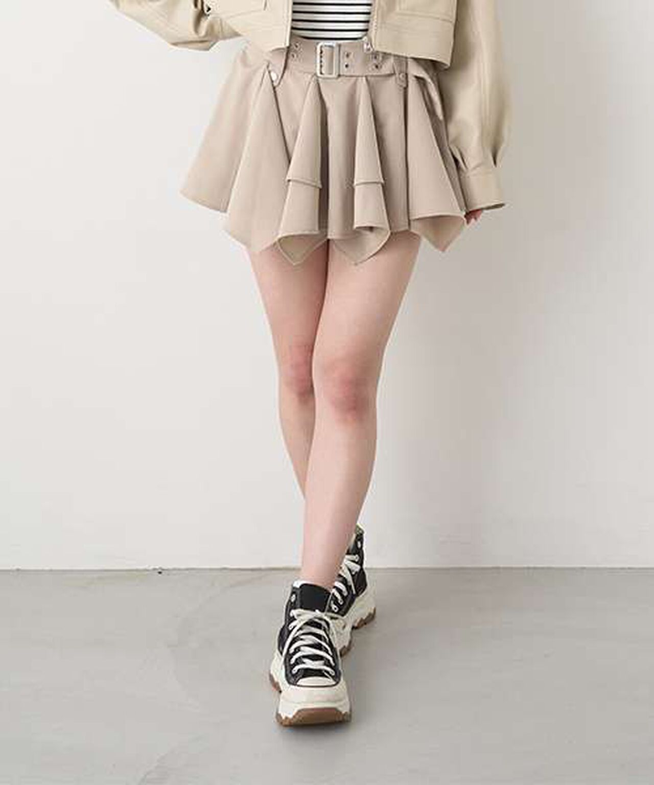 Hem Belt Mini Skirt,Khaki, large image number 16