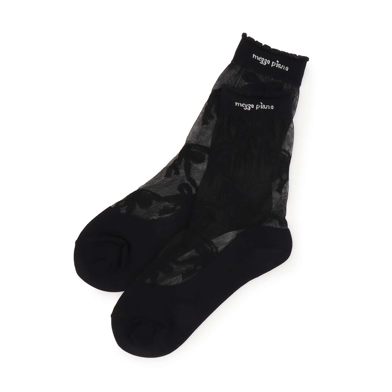 Ribbon Pattern Sheer Socks,Black, large image number 0