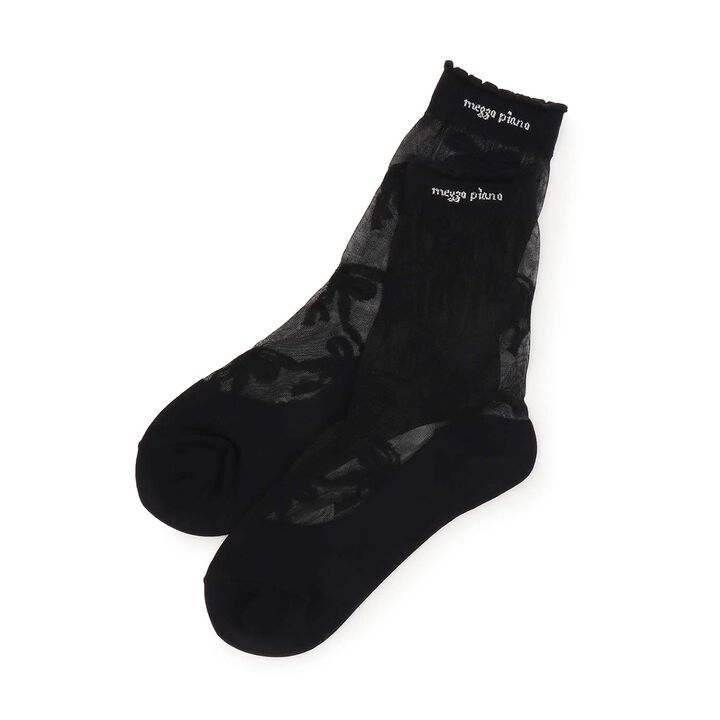 Ribbon Pattern Sheer Socks,Black, medium image number 0