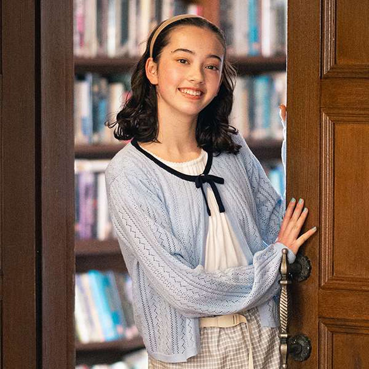 Lace Knit Cardigan + T-Blouse Set,Ivory, large image number 1