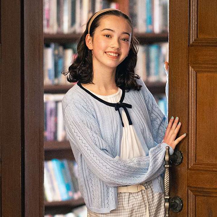 Lace Knit Cardigan + T-Blouse Set,Ivory, medium image number 1