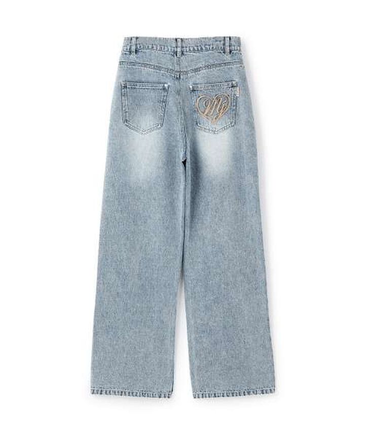 Heart Logo Straight Denim Pants,Blue, medium image number 10