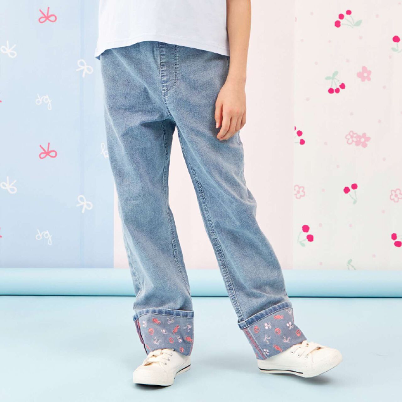 [Trois Lapins] Stretch Denim Roll-Up Pants,Sax blue, large image number 0