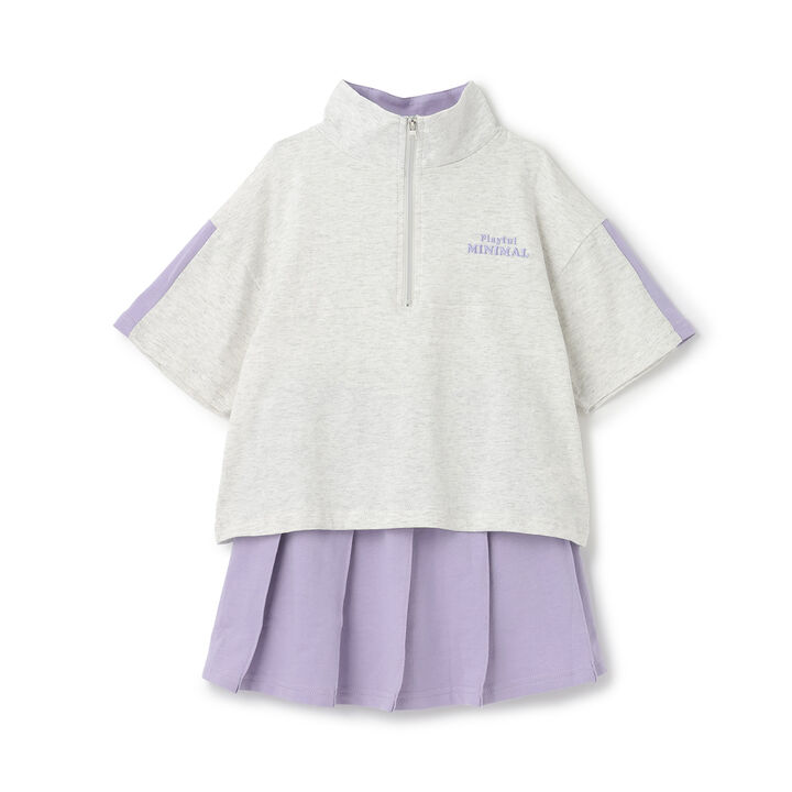 [100% Cotton] Half Zip Skirt-Shorts Outfit Set,Charcoal gray, medium image number 8