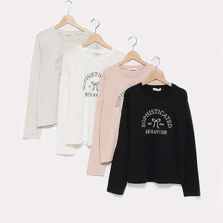 Ribbon Embroidered Long Sleeve T-Shirt,Off white, medium image number 2