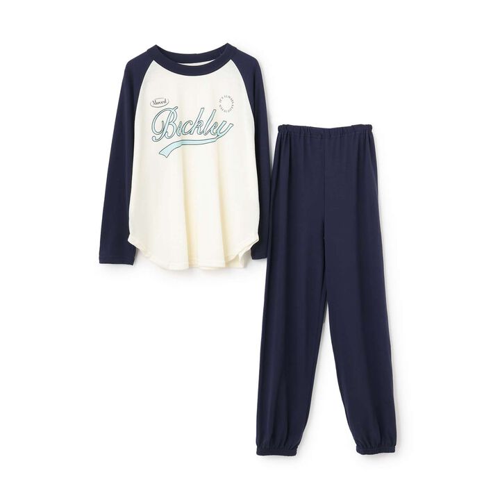 Logo Raglan Long-Sleeve T-Shirt & Pants Set [Loungewear/Pajamas],Navy, medium image number 2
