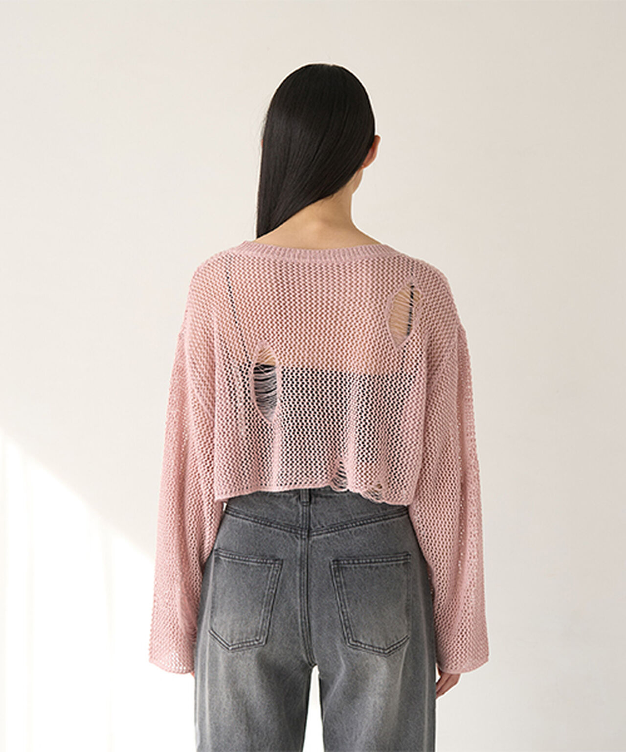 Damaged Mesh Knitwear,Ivory, large image number 8