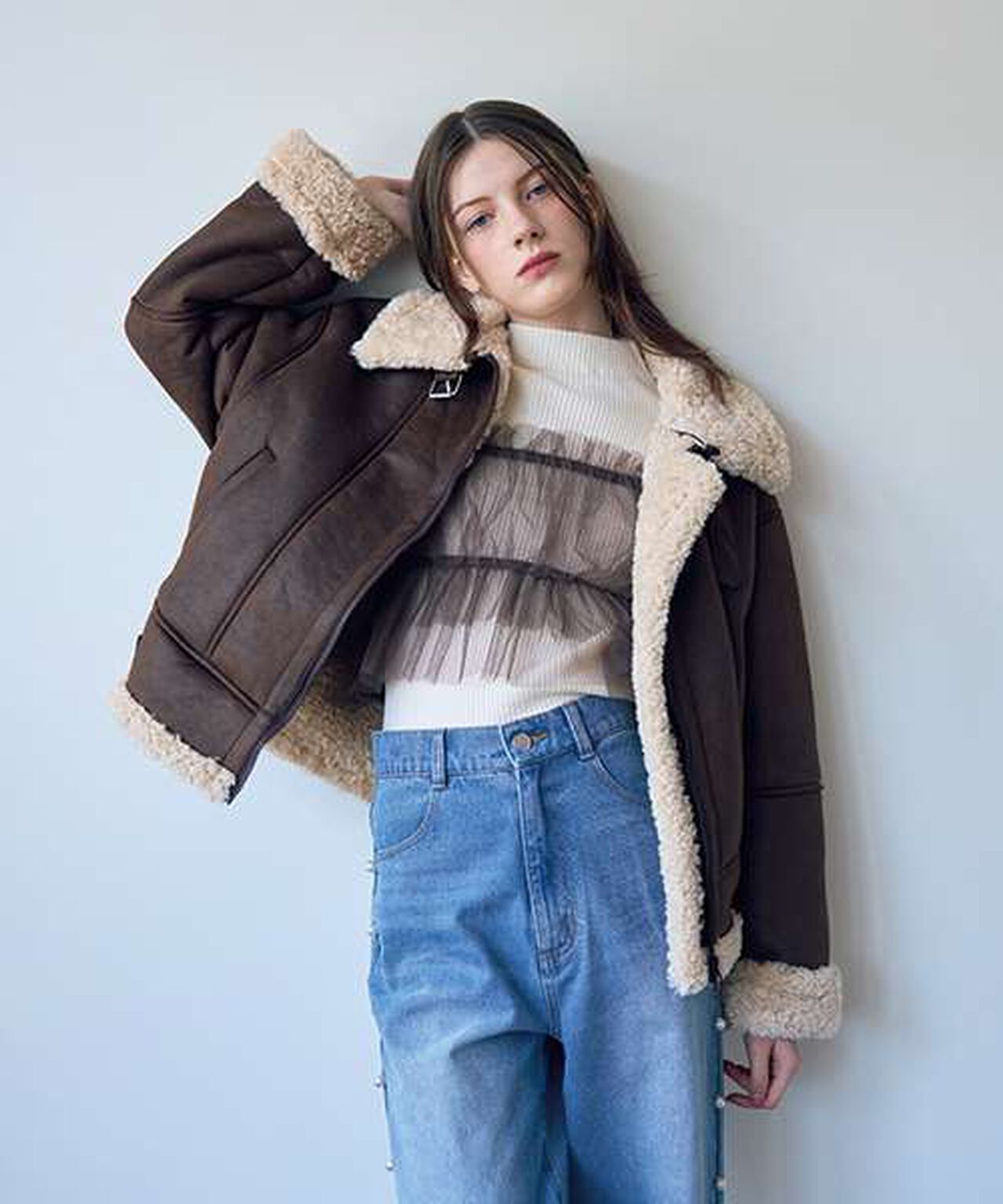 Mouton-Style Jacket,Ivory, large image number 16