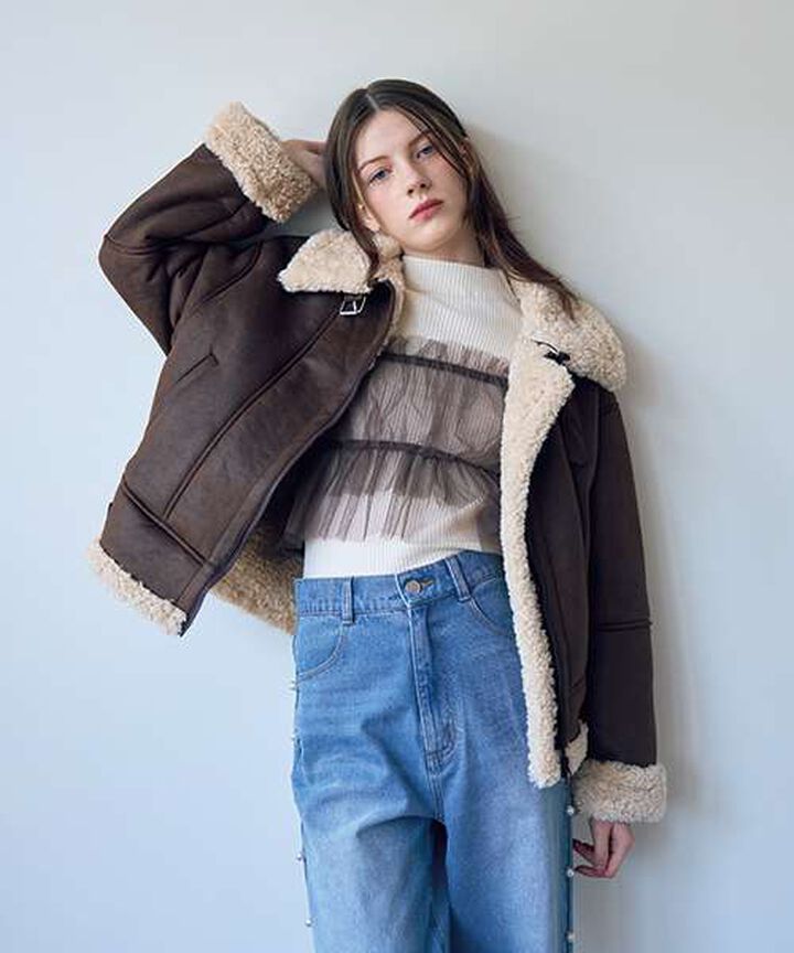 Mouton-Style Jacket,Ivory, medium image number 16