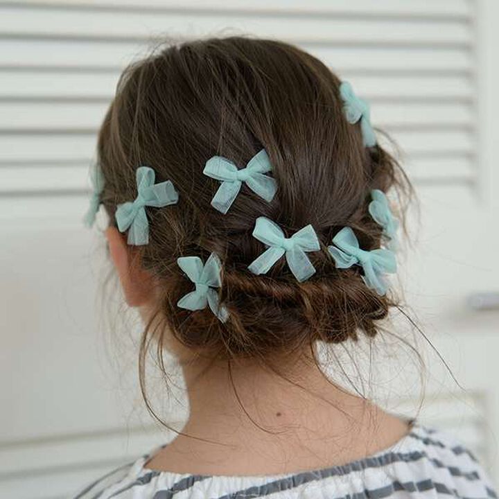 Tulle Ribbon Mini Hair Clips 10-Piece Set,Gray, medium image number 17