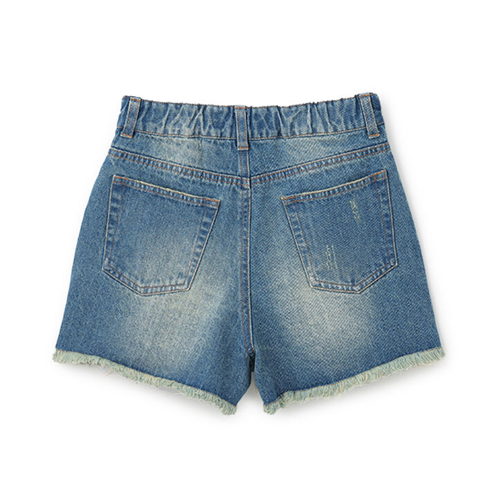 Side Lace Distressed Shorts,Blue, medium image number 1