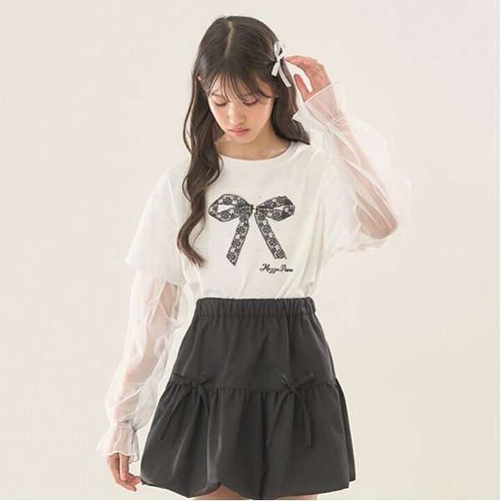 Tulle Layered Sleeve T-Shirt,Light pink, medium image number 4