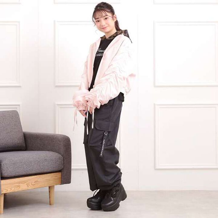 Drawstring Sleeve Bomber Jacket,Ivory, medium image number 18