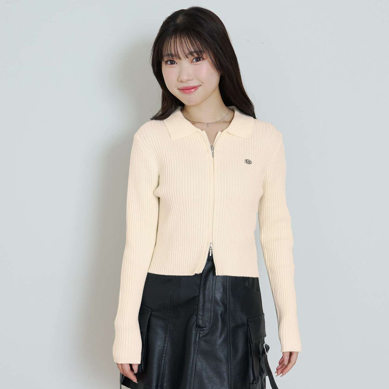 [LTXC] Washable Ribbed W Zipper Cardigan,Ivory, large image number 0