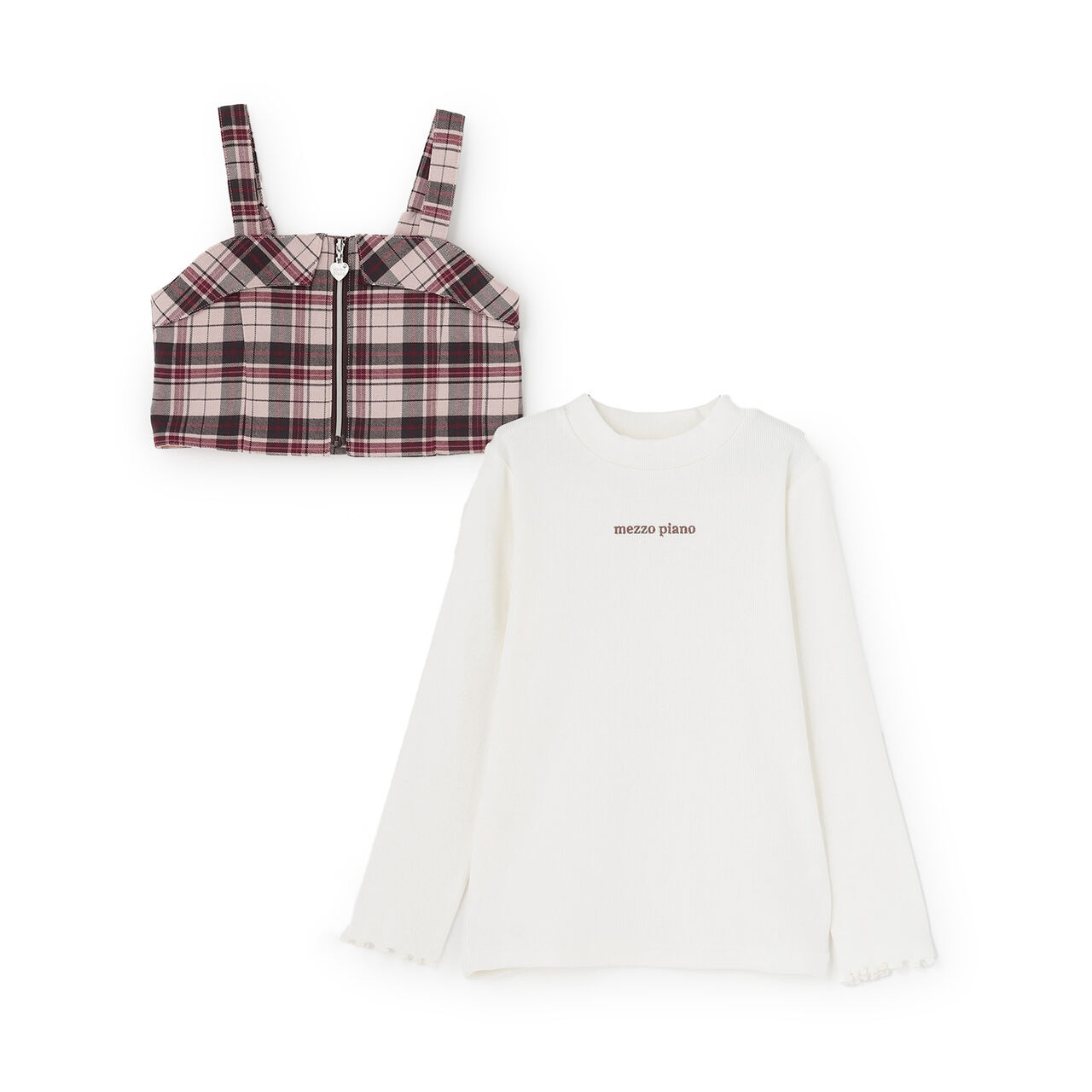[Popular Item Restocked] [Not Available at Physical Stores] Checkered Bustier & Long-Sleeve T-Shirt Set,Beige, large image number 2