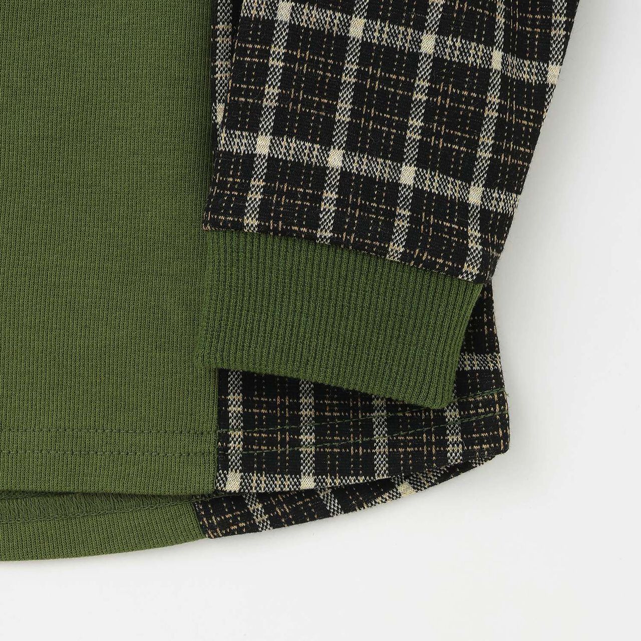 Jacquard Checkered Panel Sweatshirt,Moss green, large image number 4