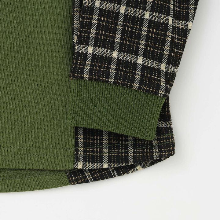 Jacquard Checkered Panel Sweatshirt,Moss green, medium image number 4