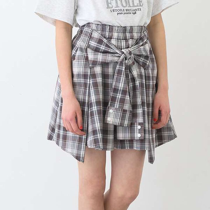 Shirt-Wrapped Checkered Culottes,Brown, medium image number 21