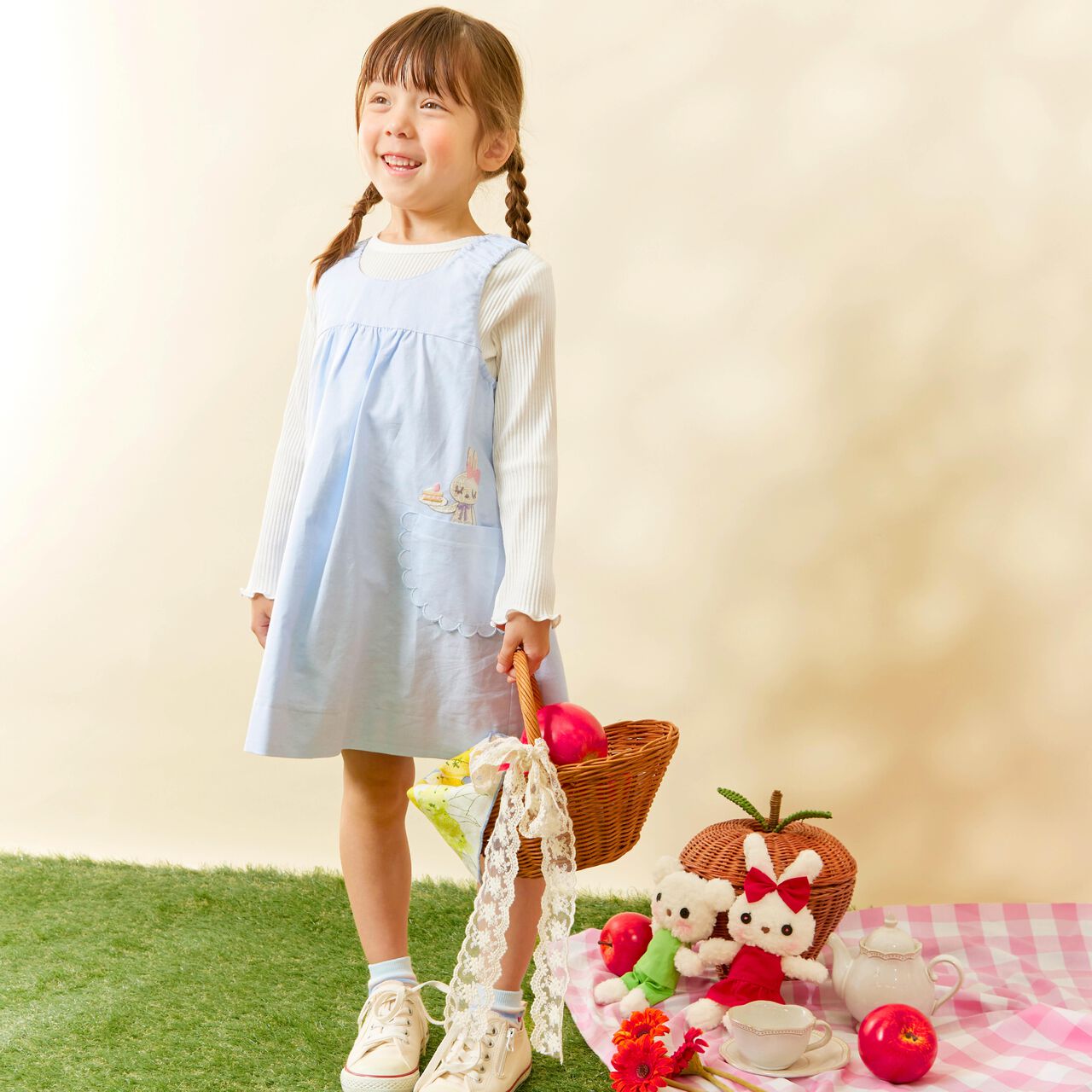 All-Over Pattern Lawn &times; Chambray Reversible Jumper Skirt,Blue, large image number 27