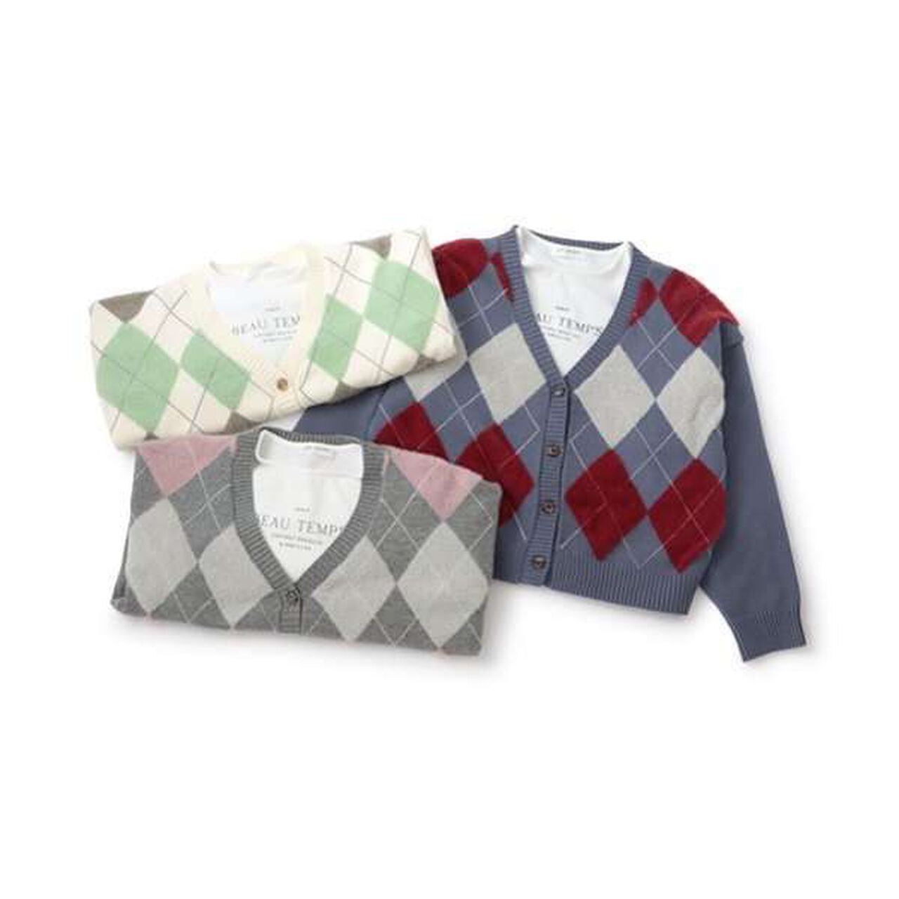 Argyle Shaggy Cardigan T-Shirt Set,Gray, large image number 3