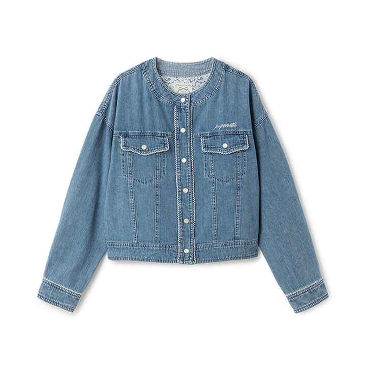 Collarless Denim Jacket,Deep blue, medium image number 11