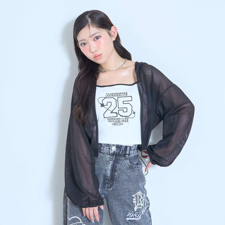 [LTXC/Antibacterial Deodorant] Mesh Hoodie with Camisole,Off white, medium image number 3