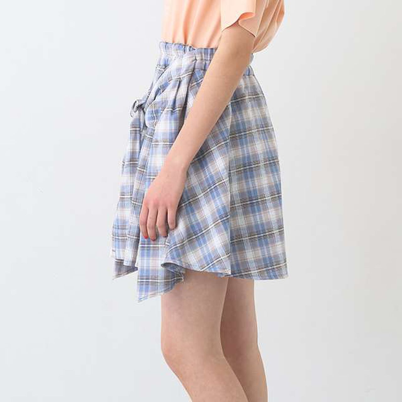 Shirt-Wrapped Checkered Culottes,Brown, large image number 15