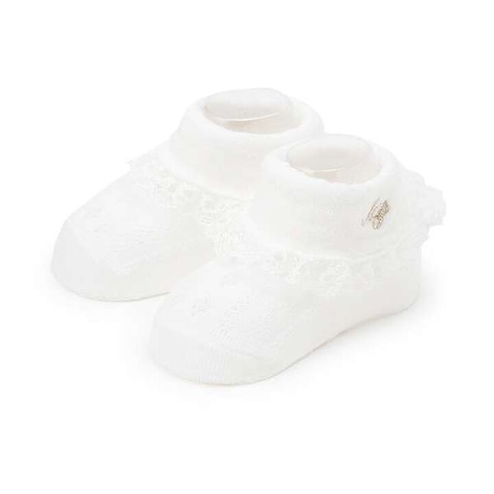 Lace Logo Embroidery Socks,Off white, medium image number 0