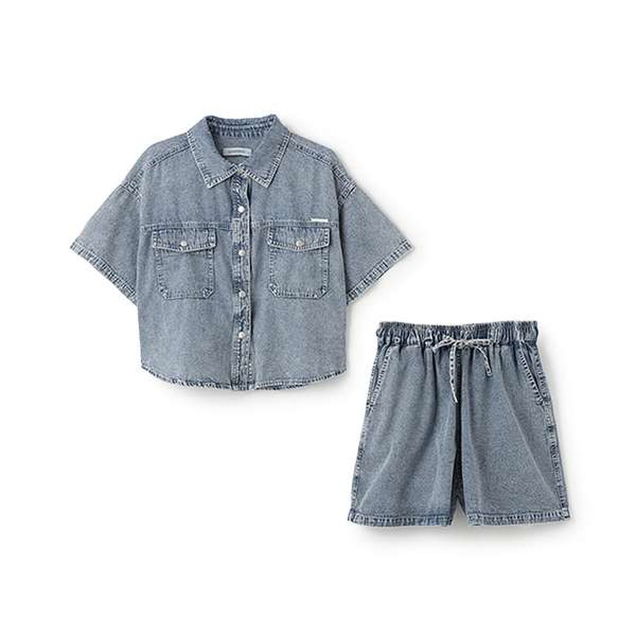 [100% Cotton] Denim Short-Sleeve Outfit Set,Blue, large image number 6