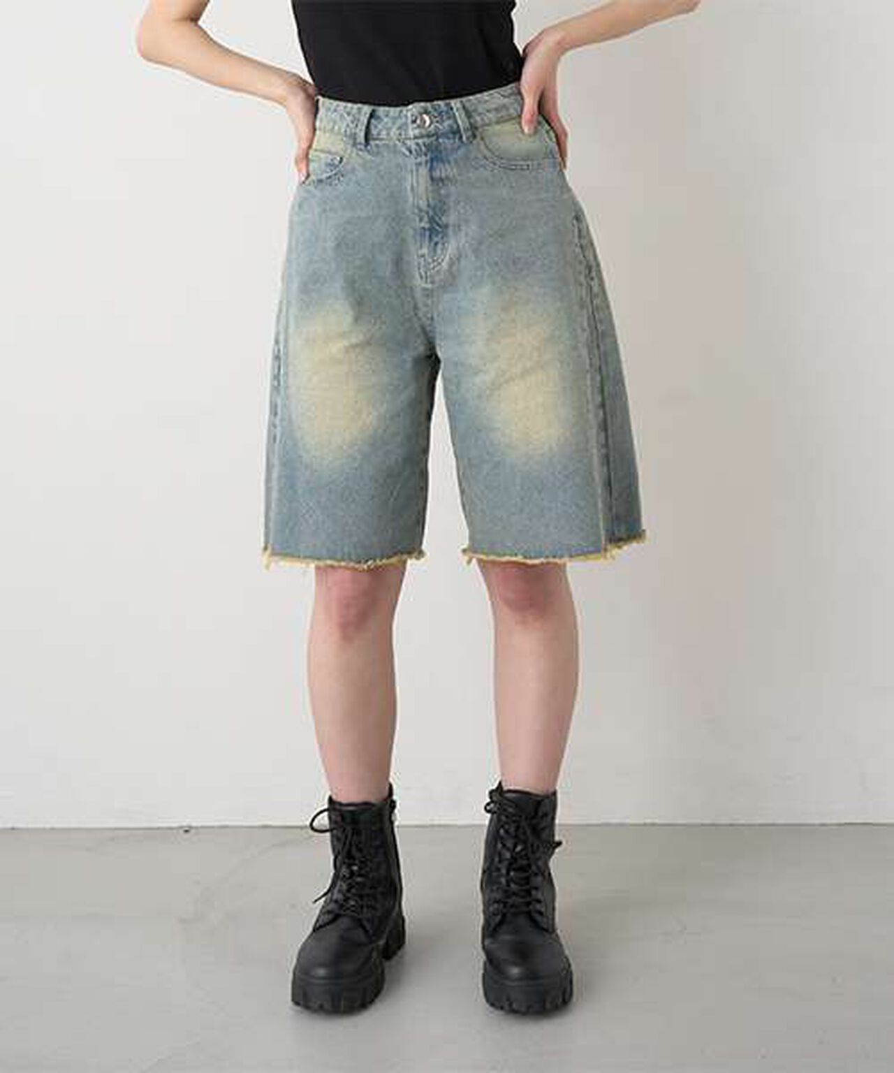 Denim Half Pants,Gray, large image number 15