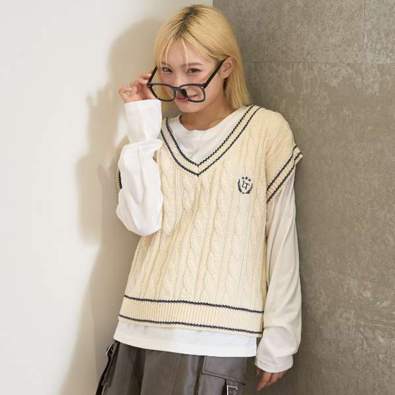 [GOOD PRICE] Cable Knit T-Shirt Set,Off white, large image number 0
