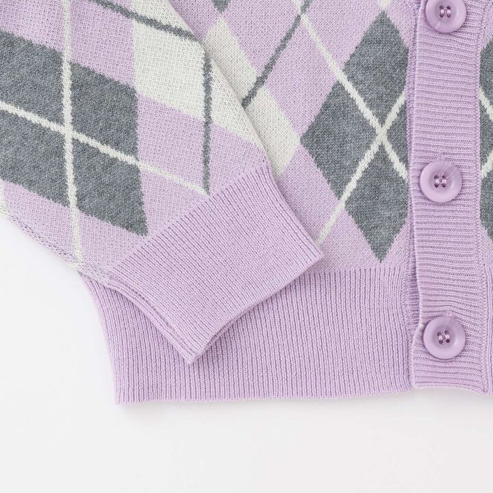 [Machine Washable] Argyle Cardigan with Inner Top,Lavender, medium image number 4