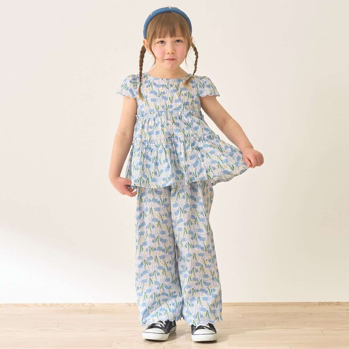 Assorted All-Over Pattern Tiered Blouse & Scallop Trim Pants Set,, medium