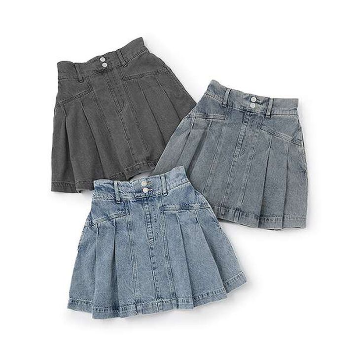 Denim Pleated Skirt-Pants for Beautiful Legs,Light blue, medium image number 3