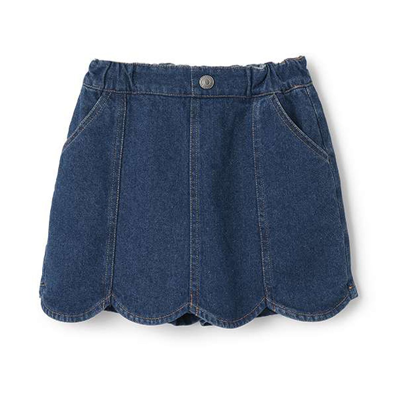 Stretch Denim Scallop Trim Skirt with Shorts,Sax blue, large image number 1